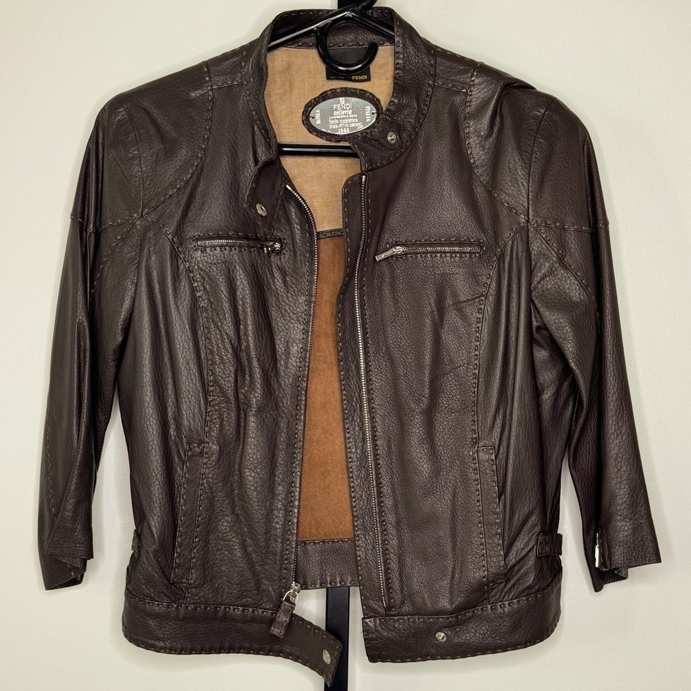 Fendi Selleria Brown Leather Women's Jacket - Italian Luxury and Timeless Style - Picture 2 of 8